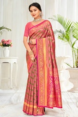 Pink Banarasi Silk Woven Saree