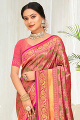 Pink Banarasi Silk Woven Saree