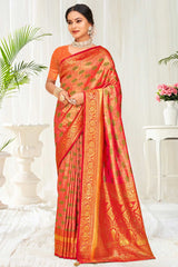 Orange Banarasi Silk Woven Saree