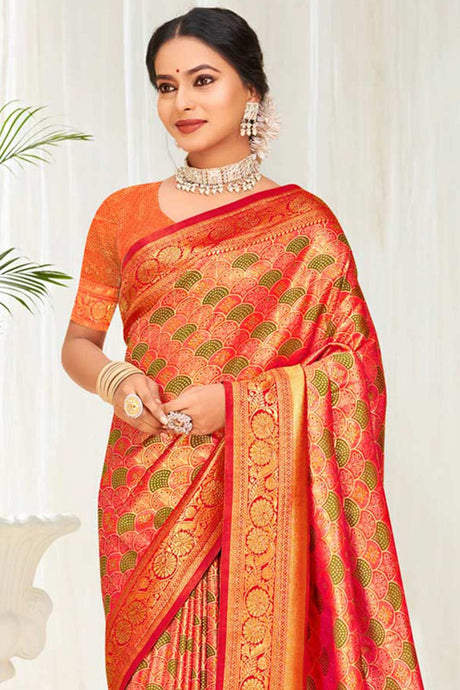 Orange Banarasi Silk Woven Saree