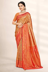 Orange Banarasi Silk Woven Saree