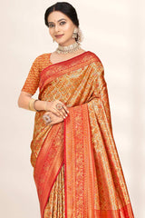 Orange Banarasi Silk Woven Saree