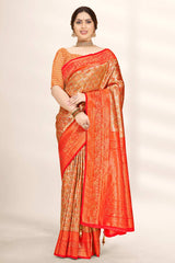 Orange Banarasi Silk Woven Saree