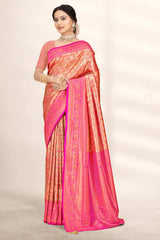 Orange Banarasi Silk Woven Saree