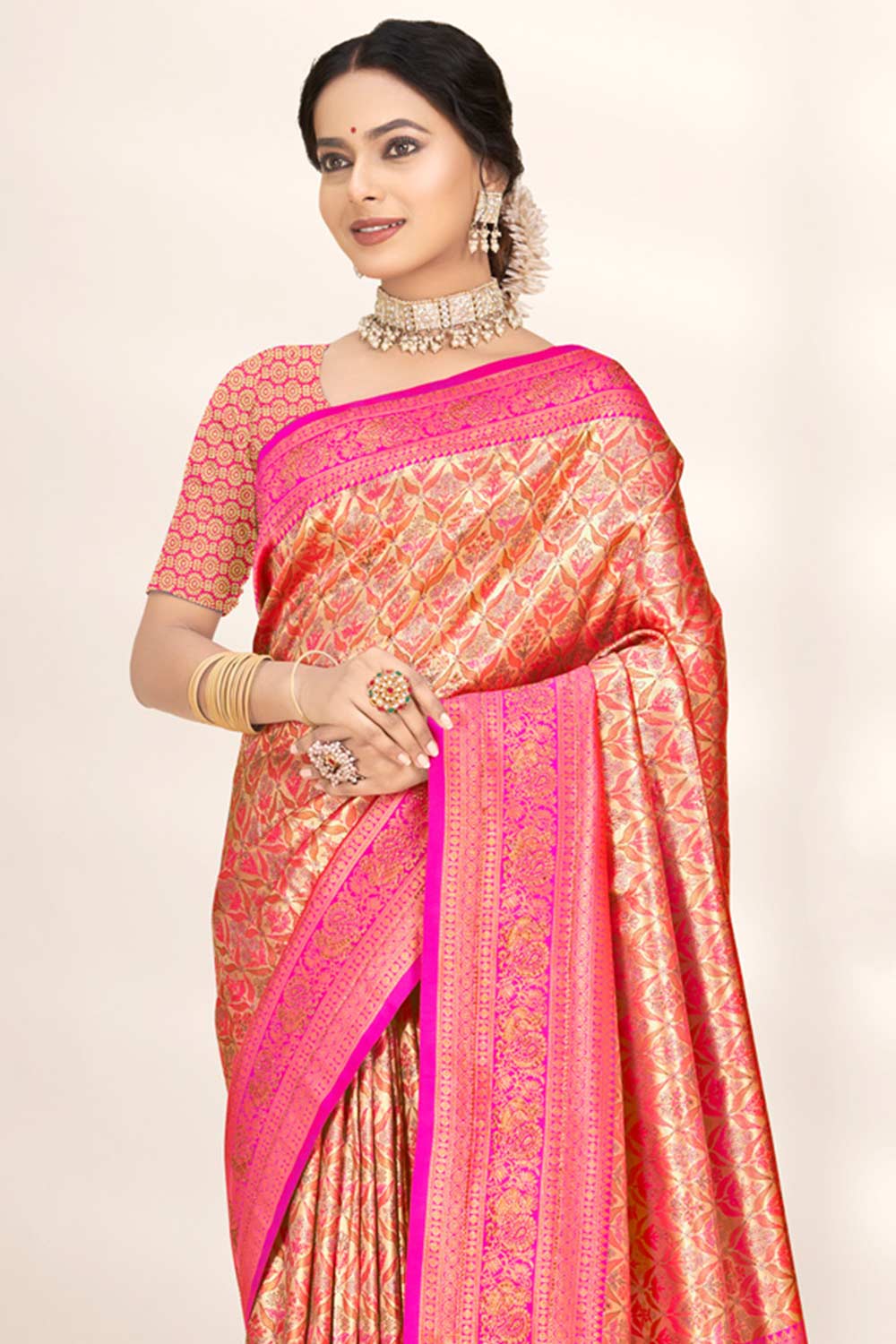 Orange Banarasi Silk Woven Saree