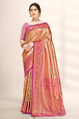 Orange Banarasi Silk Woven Saree