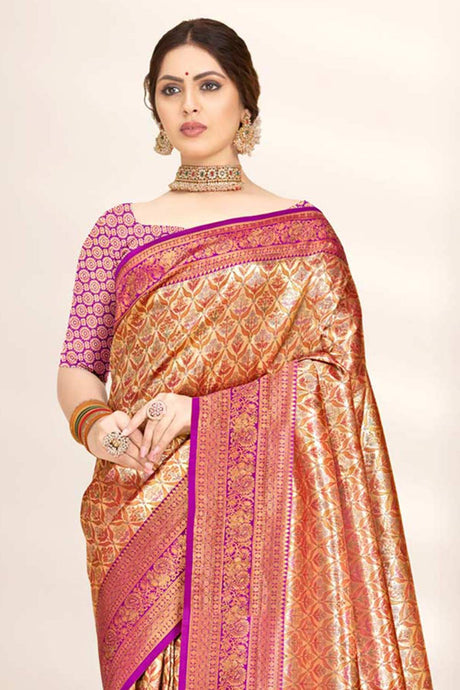 Orange Banarasi Silk Woven Saree