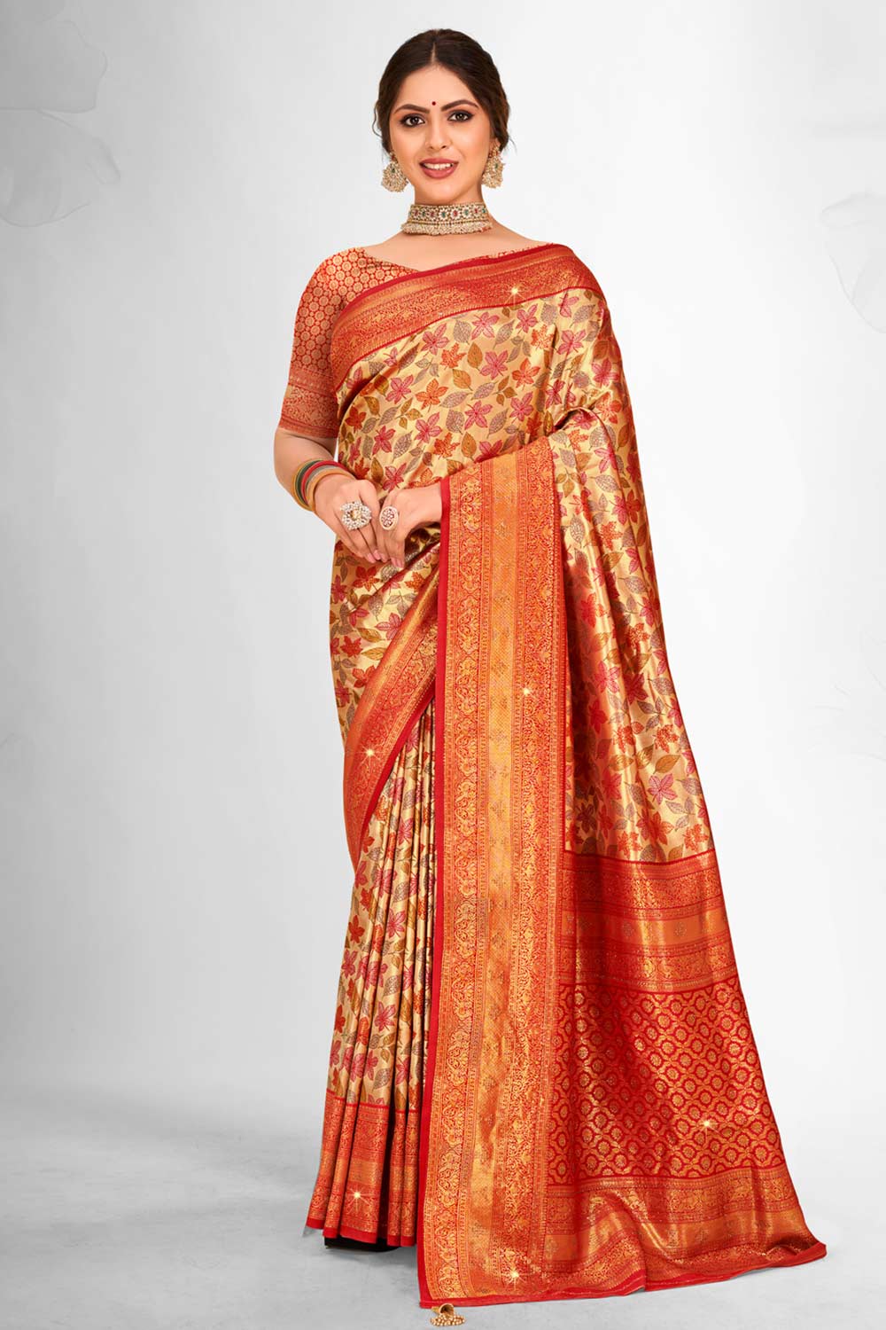 Orange Banarasi Silk Woven Saree