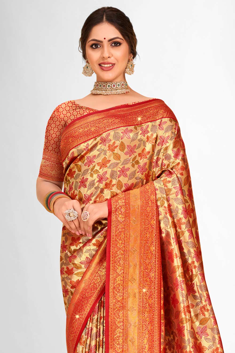 Orange Banarasi Silk Woven Saree