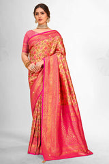 Orange Banarasi Silk Woven Saree