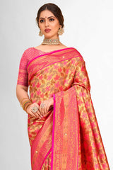 Orange Banarasi Silk Woven Saree