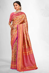 Orange Banarasi Silk Woven Saree