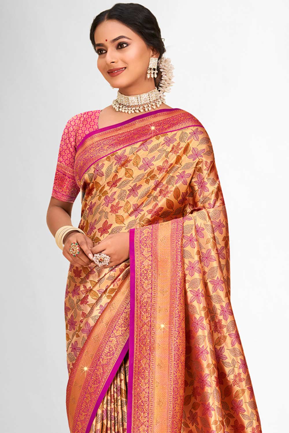 Orange Banarasi Silk Woven Saree