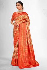 Orange Banarasi Silk Woven Saree