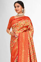 Orange Banarasi Silk Woven Saree