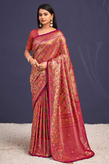 Orange Banarasi Silk Woven Saree