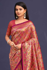 Orange Banarasi Silk Woven Saree