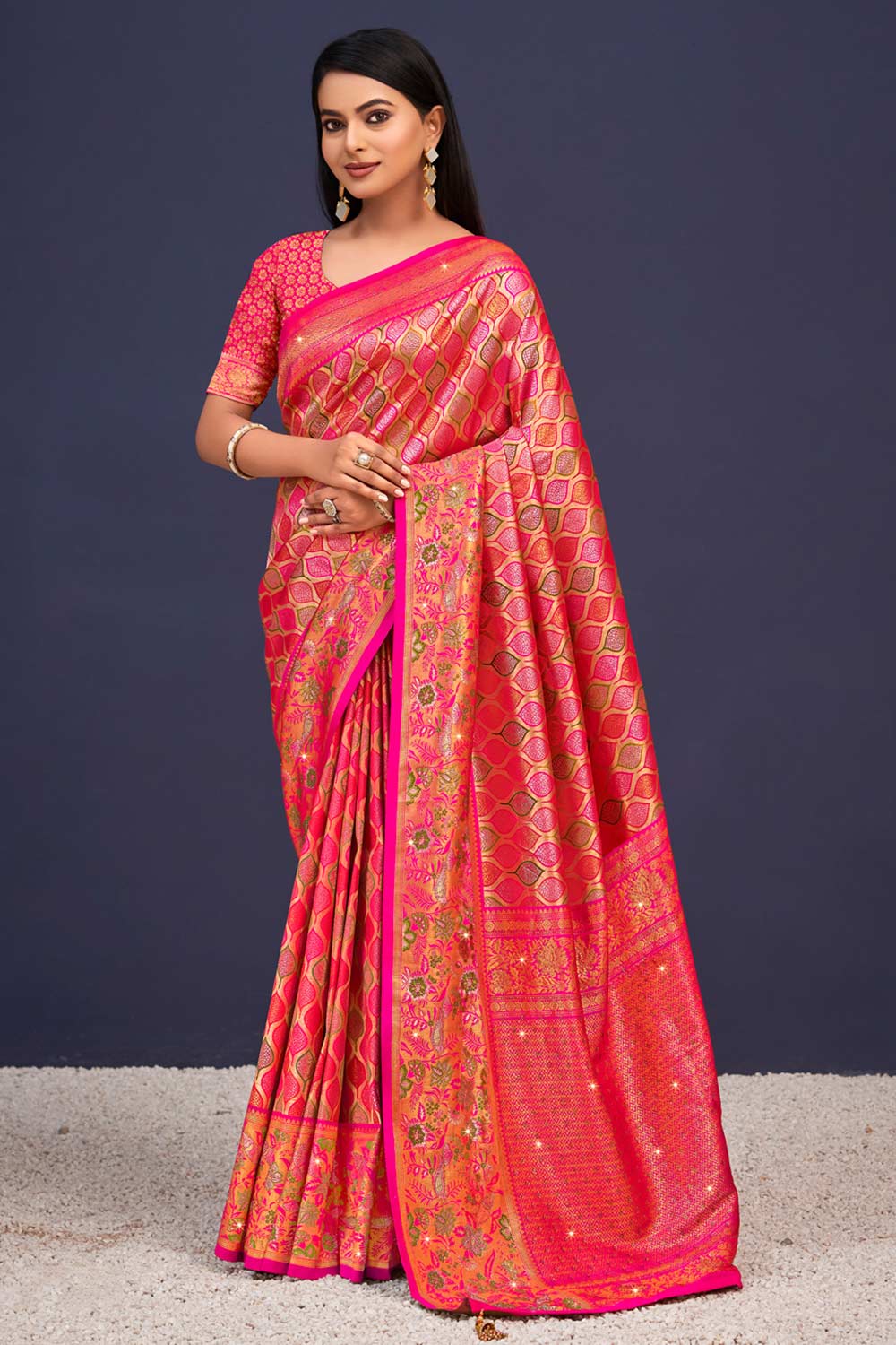 Pink Banarasi Silk Woven Saree