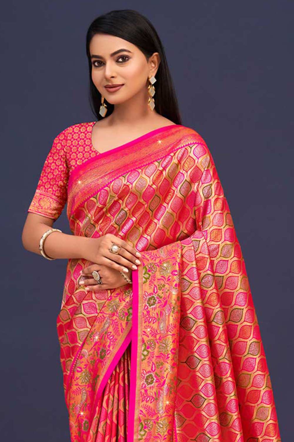 Pink Banarasi Silk Woven Saree