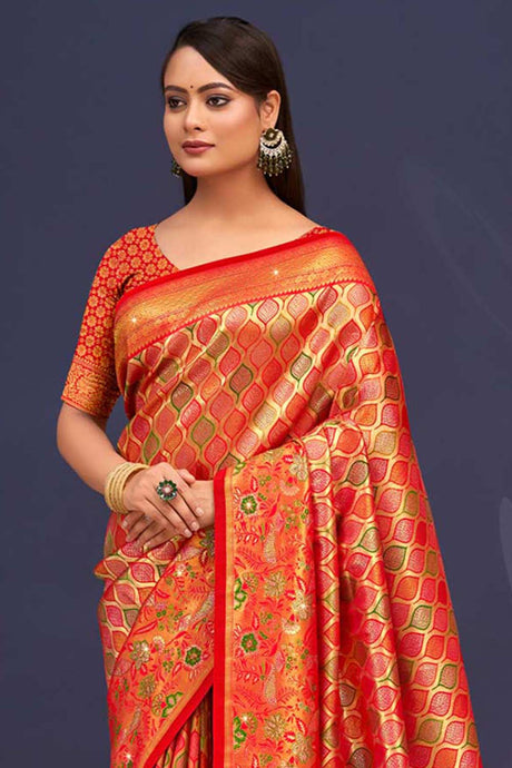 Orange Banarasi Silk Woven Saree