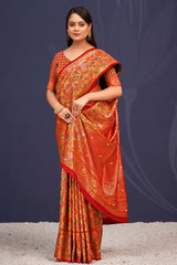 Orange Banarasi Silk Woven Saree