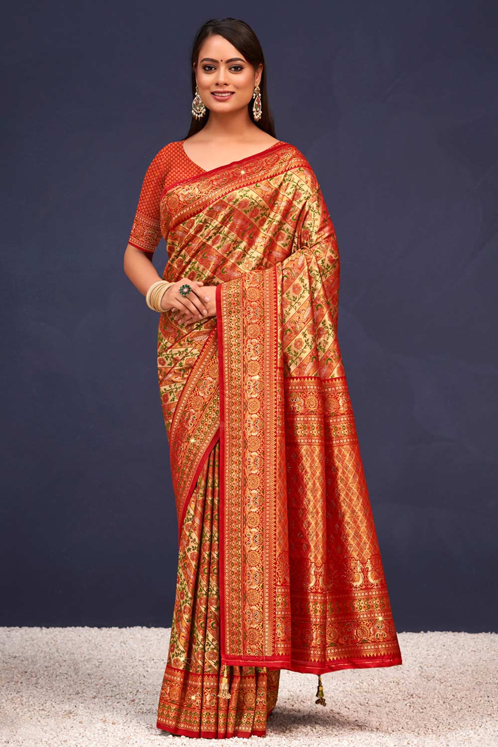 Orange Banarasi Silk Woven Saree