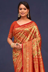 Orange Banarasi Silk Woven Saree