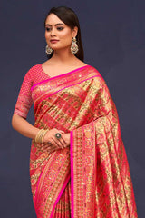 Pink Banarasi Silk Woven Saree