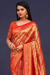 Orange Banarasi Silk Woven Saree