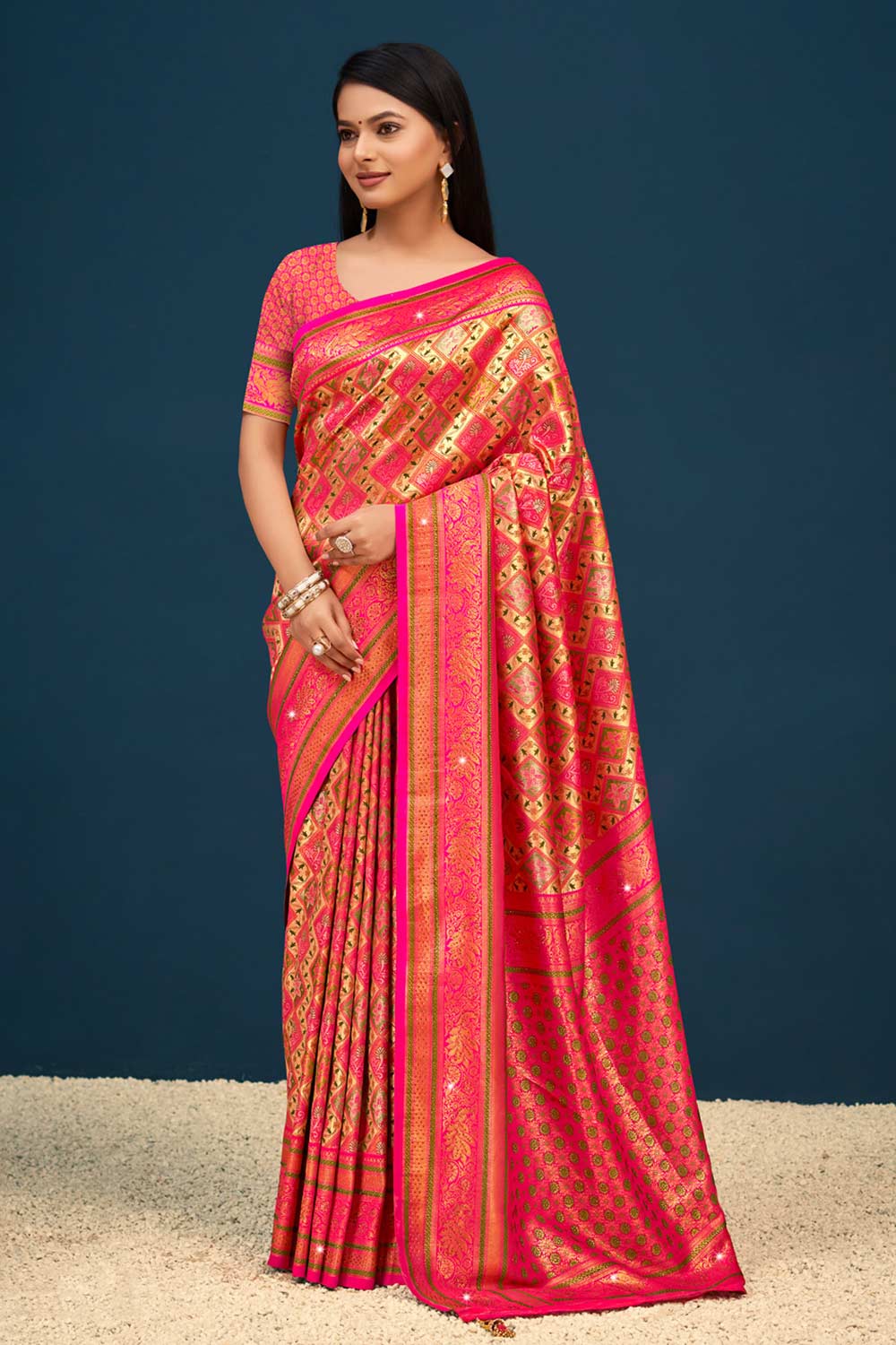 Orange Banarasi Silk Woven Saree