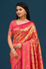 Orange Banarasi Silk Woven Saree