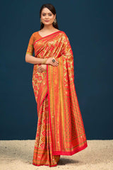 Orange Banarasi Silk Woven Saree