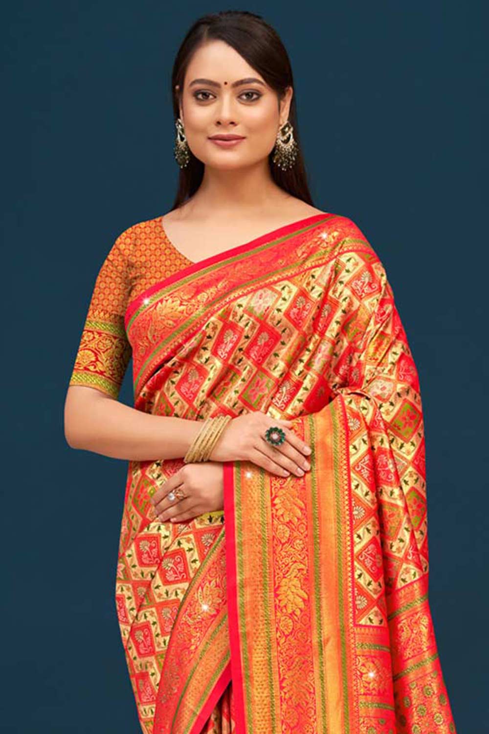 Orange Banarasi Silk Woven Saree