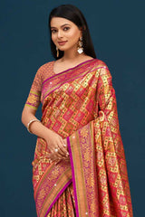 Orange Banarasi Silk Woven Saree