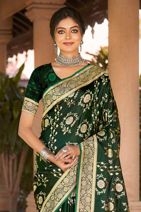 Green Satin Silk Woven Saree