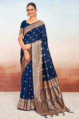 Navy Blue Silk Woven Saree