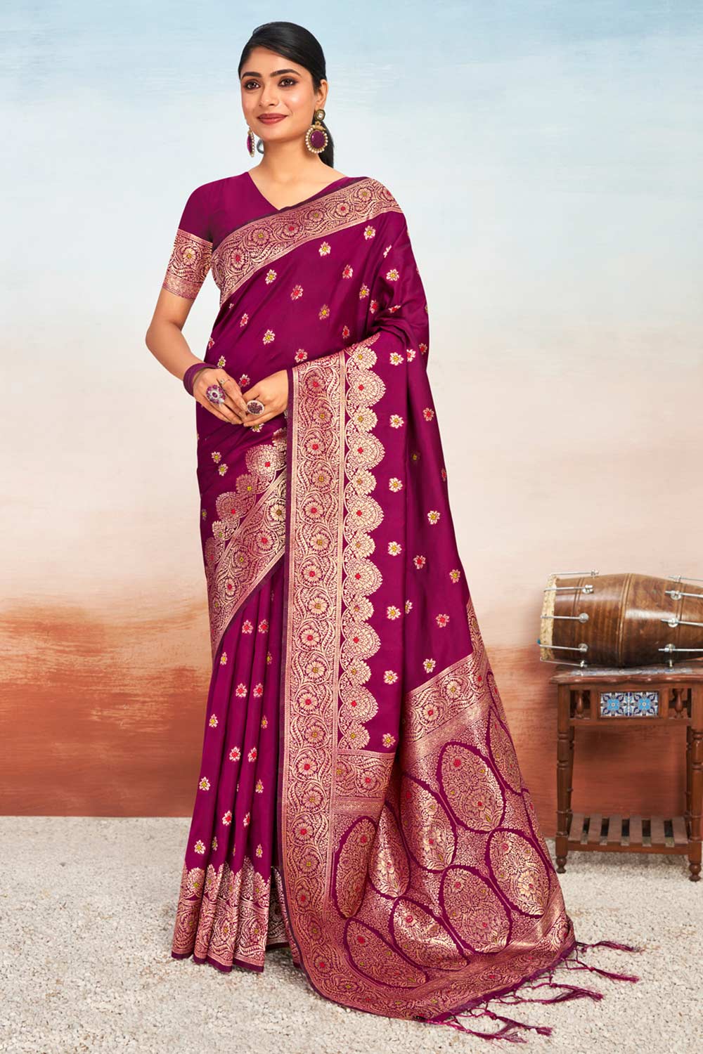 Magenta Silk Woven Saree