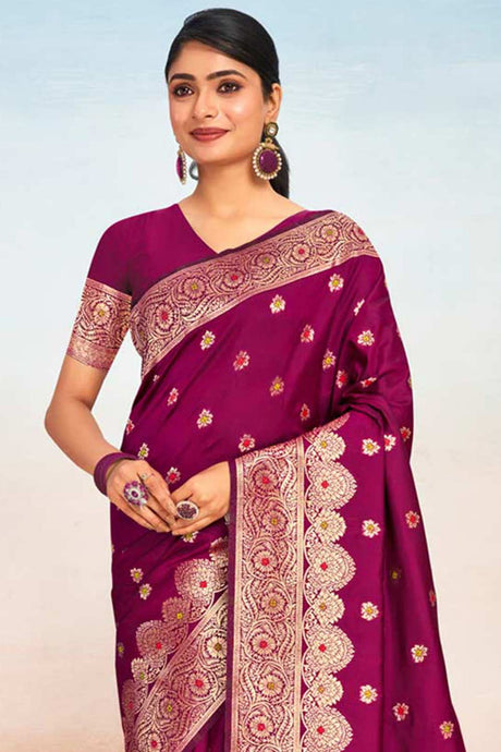 Magenta Silk Woven Saree