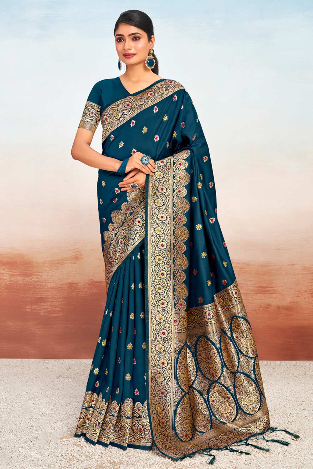 Teal Silk Woven Saree