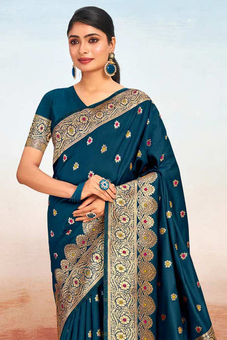 Teal Silk Woven Saree