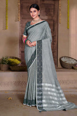 Grey Linen Solid Saree