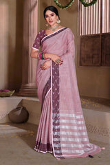 Pink Linen Solid Saree