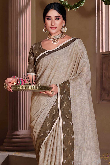 Grey Linen Solid Saree