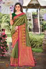 Green Banarasi Silk Floral Saree