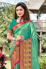 Green Banarasi Silk Floral Saree