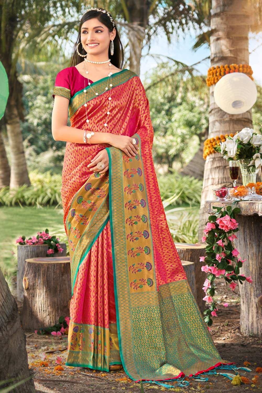 Red Banarasi Silk Floral Saree