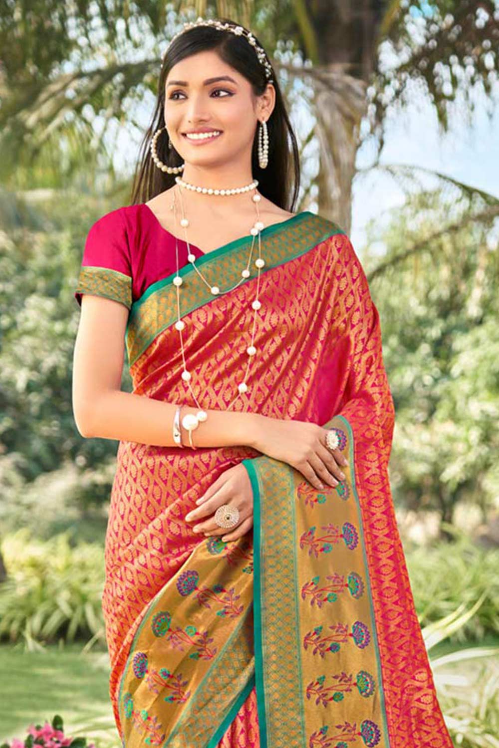 Red Banarasi Silk Floral Saree