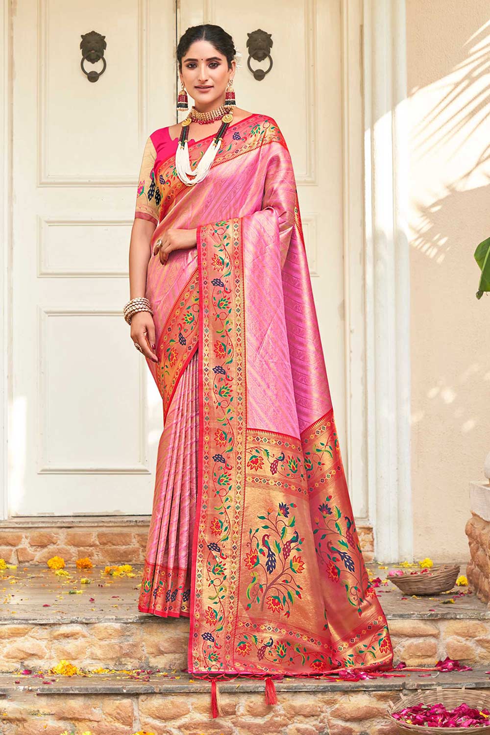 Pink Paithani Silk Woven Saree