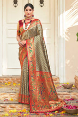 Grey Paithani Silk Woven Saree