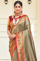 Grey Paithani Silk Woven Saree